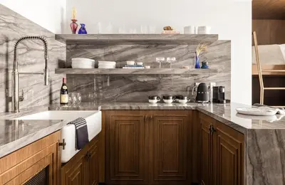 a kitchen with a sink and a counter top at Orli La Jolla in San Diego
