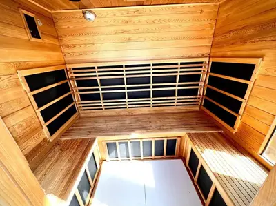 a inside view of a wooden cabin with empty shelves at San Diego Luxury Oasis in Spring Valley