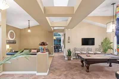 a living room with a pool table at Mi Casa es Su Casa! (My Home is Your Home!) in Vista