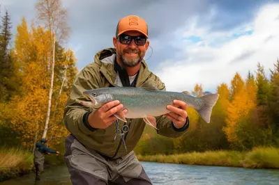 a man holding a fish in his hands on a river at Rosewood Retreat in Hemet