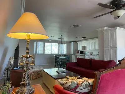 a living room with a couch and a table at Wondrous Stays in Temecula