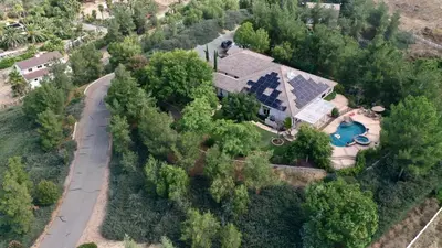 an overhead view of a house with a swimming pool at Wondrous Stays in Temecula