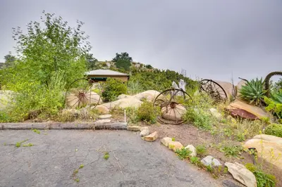 a garden with twooked wheels in a field at Escondido Hilltop Home with Deck and Views! in Escondido