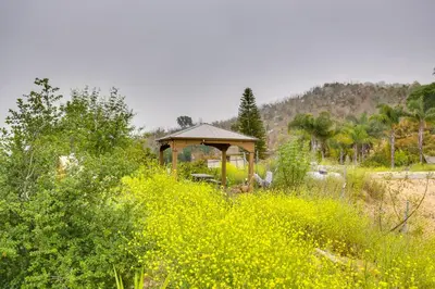 a gazebo in the middle of a field with yellow flowers at Escondido Hilltop Home with Deck and Views! in Escondido
