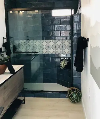 a shower with a glass door in a bathroom at Village District! Cleo Beach! 5 Min Walk to DTWN! in Laguna Beach