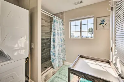 a bathroom with a shower and a sink at Garden, Gazebo and Fire Pit Fallbrook Home! in Fallbrook