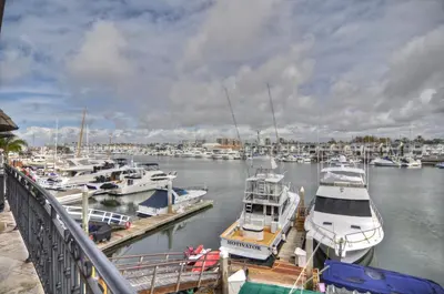 a group of boats docked in a harbor at 1005 E Balboa 2 in Newport Beach