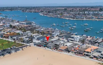 an aerial view of a harbor with boats in the water at 1005 E Balboa 2 in Newport Beach