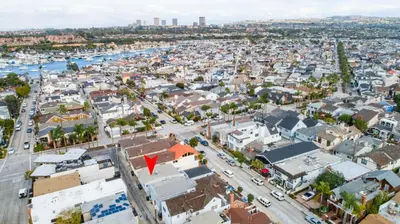 an aerial view of a city with a harbor at 129 Opal Ave A in Newport Beach