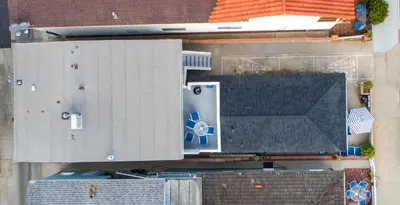 an overhead view of a roof of a building at 129 Opal Ave B in Newport Beach