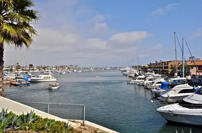 a bunch of boats are docked in a marina at 114 Forty-Second Street A in Newport Beach