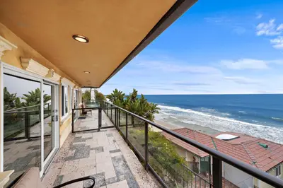 a balcony with a view of the ocean at Villa Leone at the Retreat in Laguna Beach in Laguna Beach