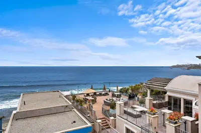 an aerial view of the ocean from a building at Sleepy Hollow Villas #2 in Laguna Beach in Laguna Beach