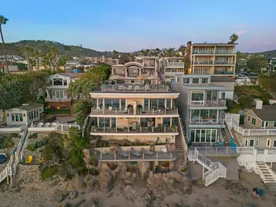 an aerial view of a house on the beach at Laguna Villa in Laguna Beach