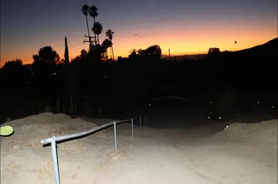 a sunset in the background of a skate park at RV quiet place in the mountain in Hemet